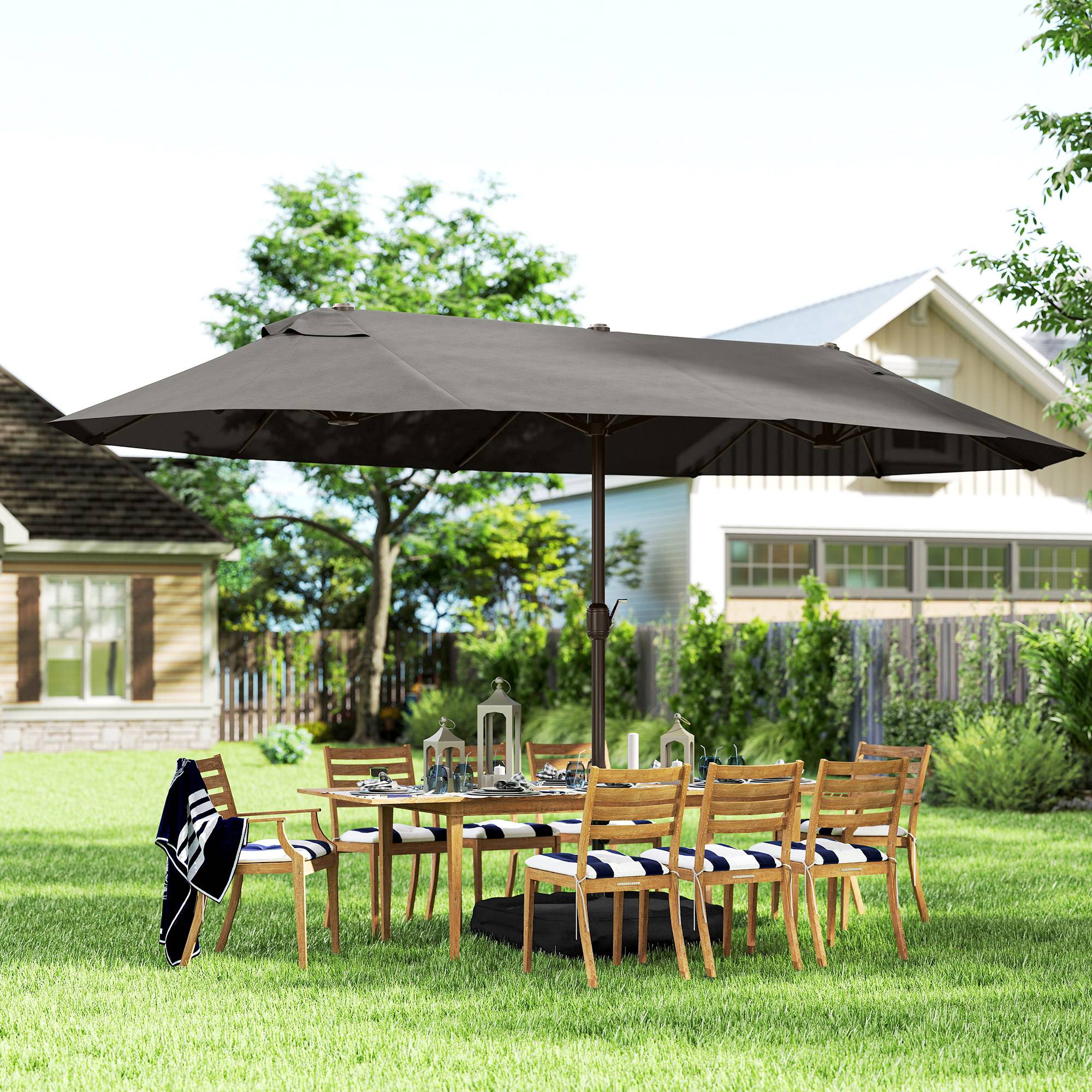 Parasol de jardin parasol double rectangulaire 4,6x2,7x2,4m - toile 180 g/m² Acier Gris fr142 - Image 4