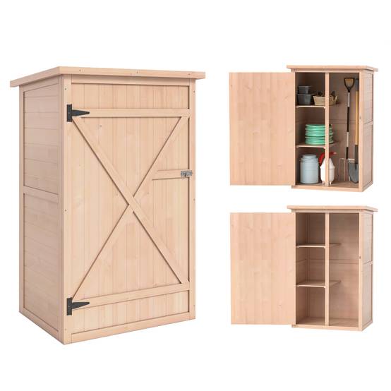 Remise à outils sapin pré-huilé, toit bitumé incliné, grande porte - Image 1