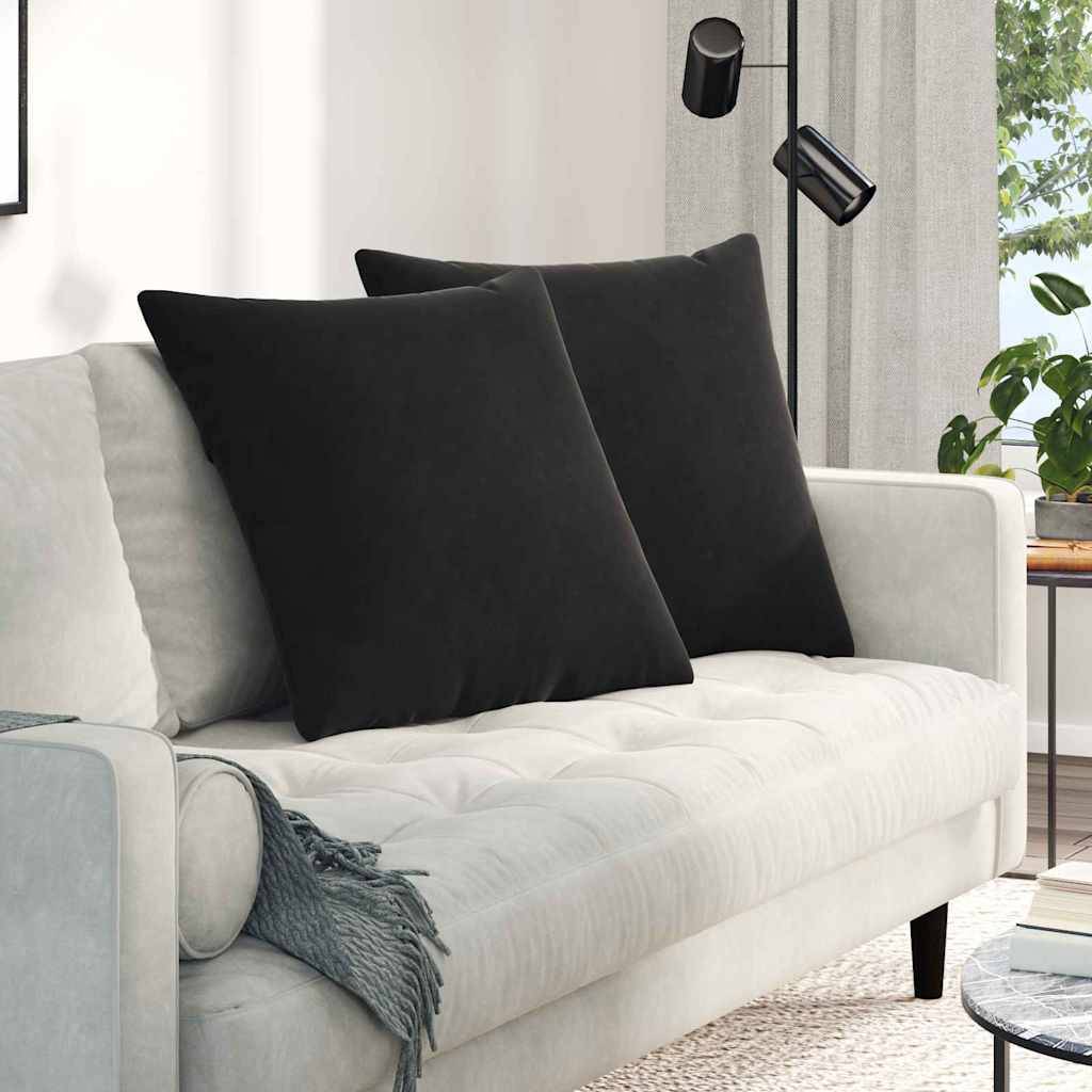Grands Coussins de Décoration Velours Côtelé Déhoussables pour Canapé et Lit Noir 80x80 cm Lot de 2 – ComfortXL Outdoor Living - Image 1