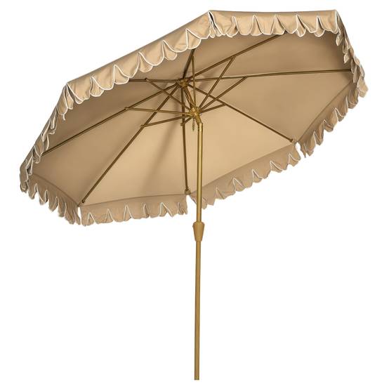 Outsunny - Parasol de jardin droit inclinable rond Ø264cm volants mât démontable 8 baleines tissu polyester haute dens. anti-UV beige - Outsunny - Image 1