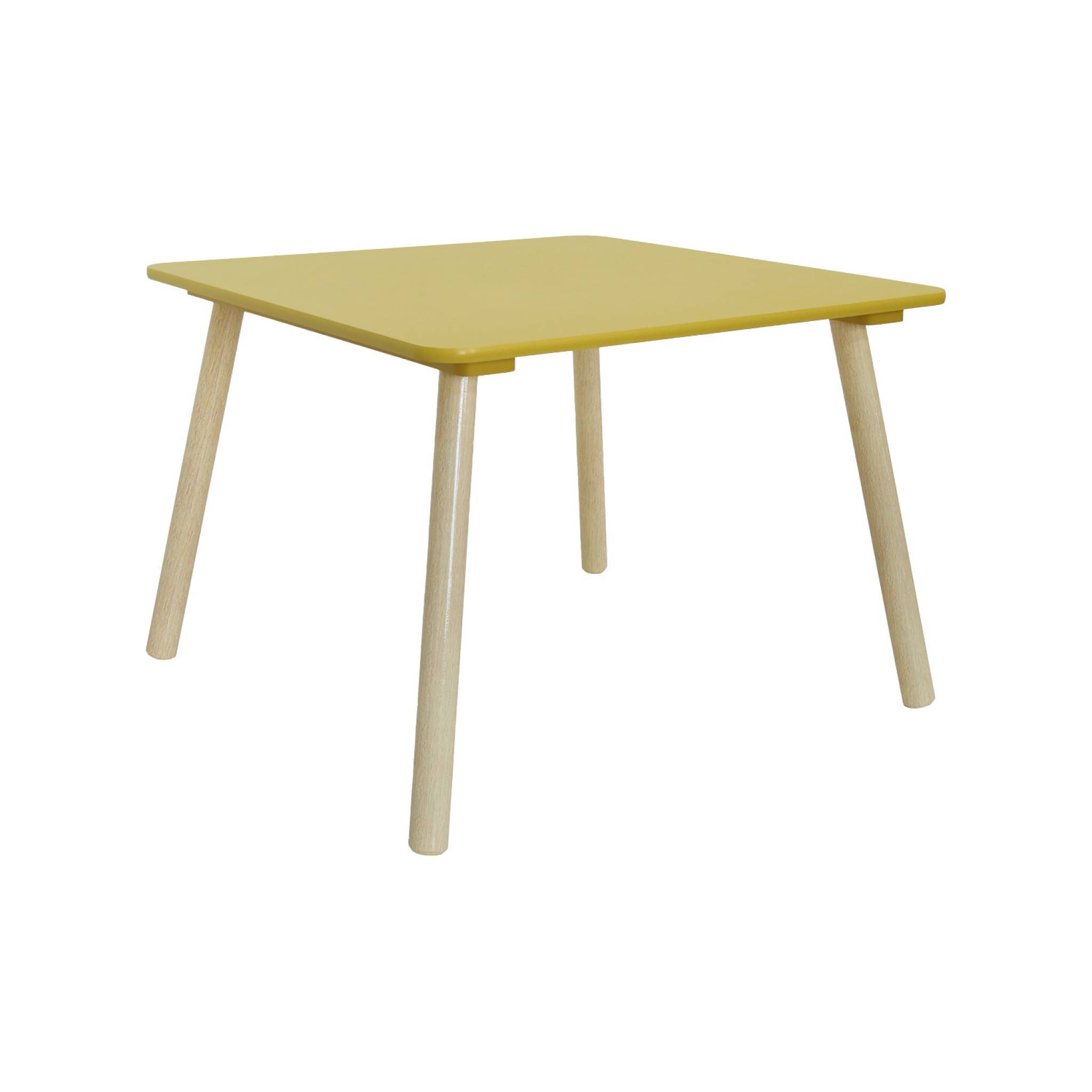 sweeek - Table carrée enfant bois de pin 2 assises jaune - Judith | sweeek - Image 6