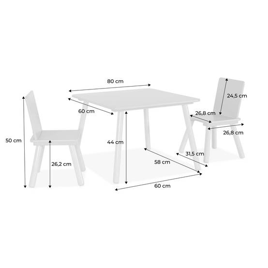 sweeek - Table carrée enfant bois de pin 2 assises jaune - Judith | sweeek - Image 3