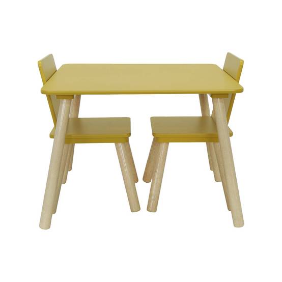 sweeek - Table carrée enfant bois de pin 2 assises jaune - Judith | sweeek - Image 4