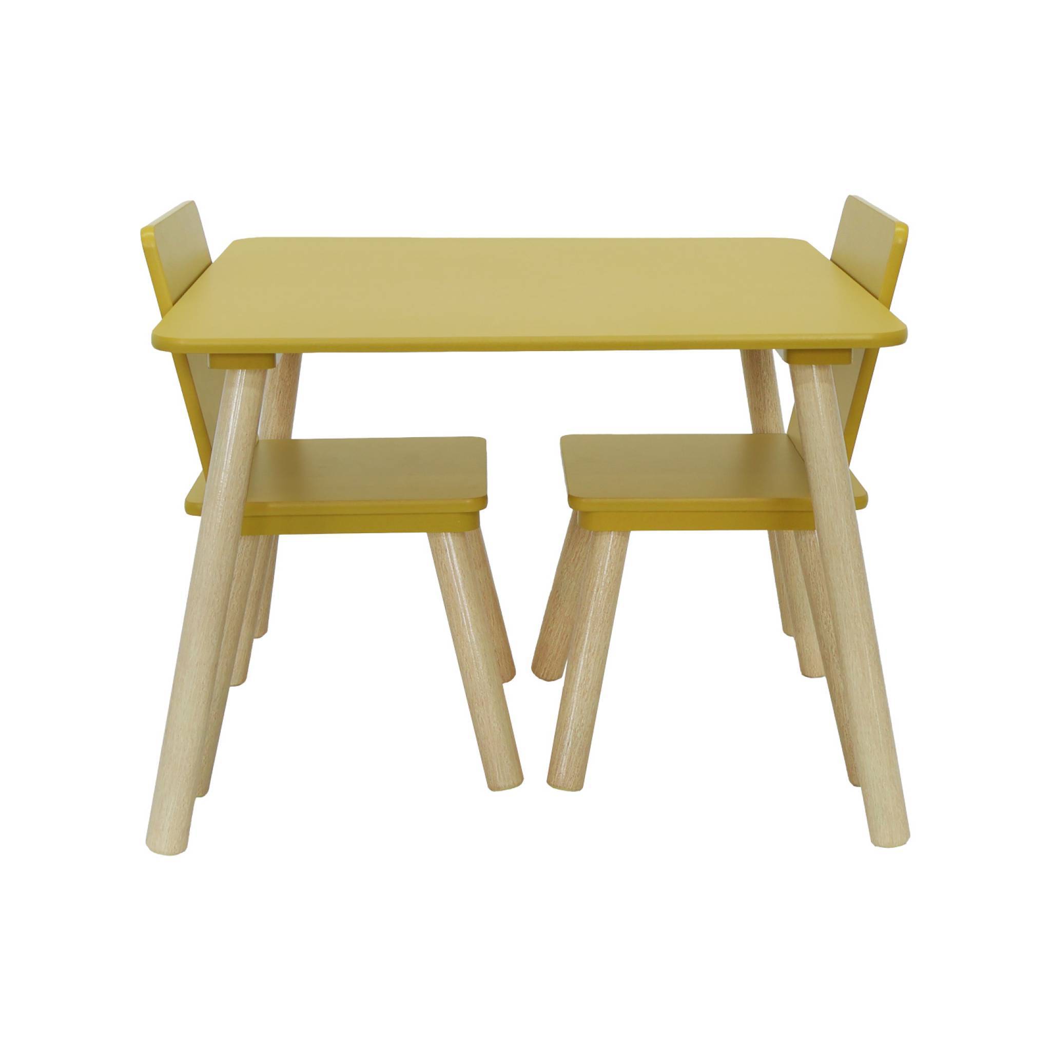 sweeek - Table carrée enfant bois de pin 2 assises jaune - Judith | sweeek - Image 4