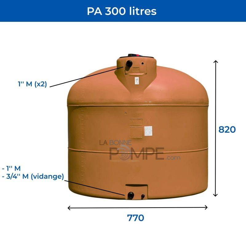 Cuve récupération eau de pluie 300L - Réservoir aérien cylindrique Terracotta - Polyéthylène - ELBI PA - Image 2