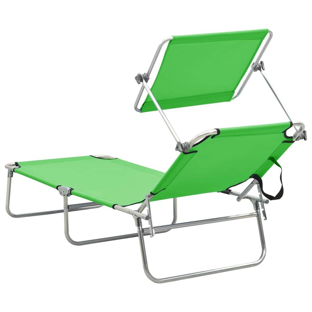 Helloshop26 - Transat chaise longue bain de soleil lit de jardin terrasse meuble d'extérieur pliable avec auvent acier vert pomme - Image 5
