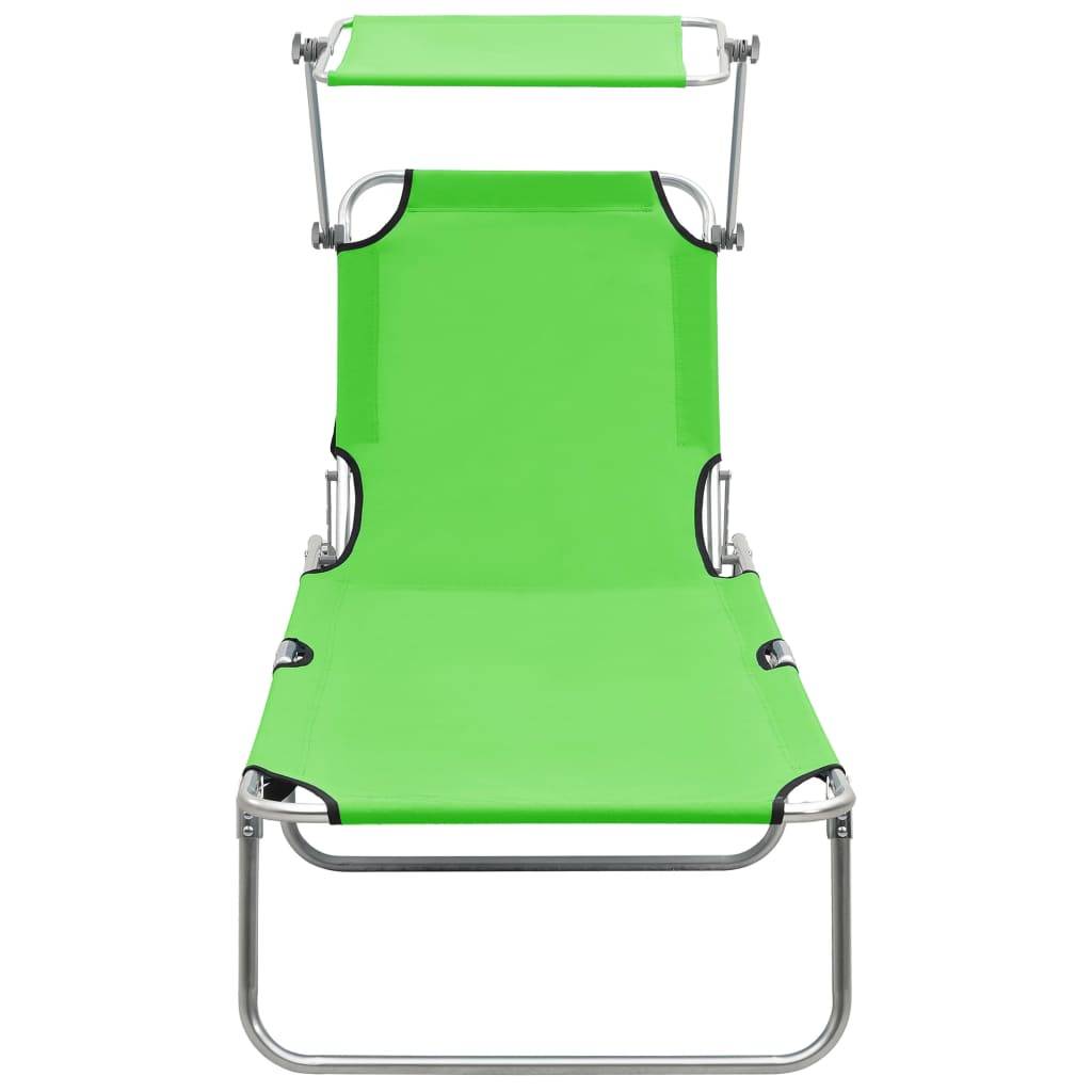Helloshop26 - Transat chaise longue bain de soleil lit de jardin terrasse meuble d'extérieur pliable avec auvent acier vert pomme - Image 3