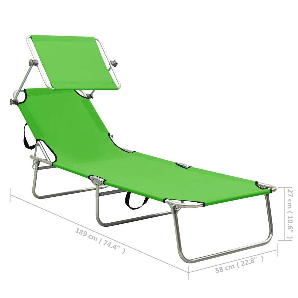 Helloshop26 - Transat chaise longue bain de soleil lit de jardin terrasse meuble d'extérieur pliable avec auvent acier vert pomme - Image 8