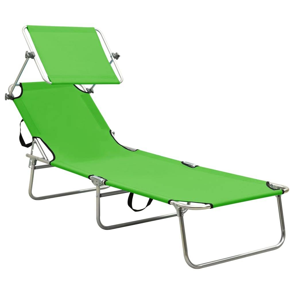 Helloshop26 - Transat chaise longue bain de soleil lit de jardin terrasse meuble d'extérieur pliable avec auvent acier vert pomme - Image 2