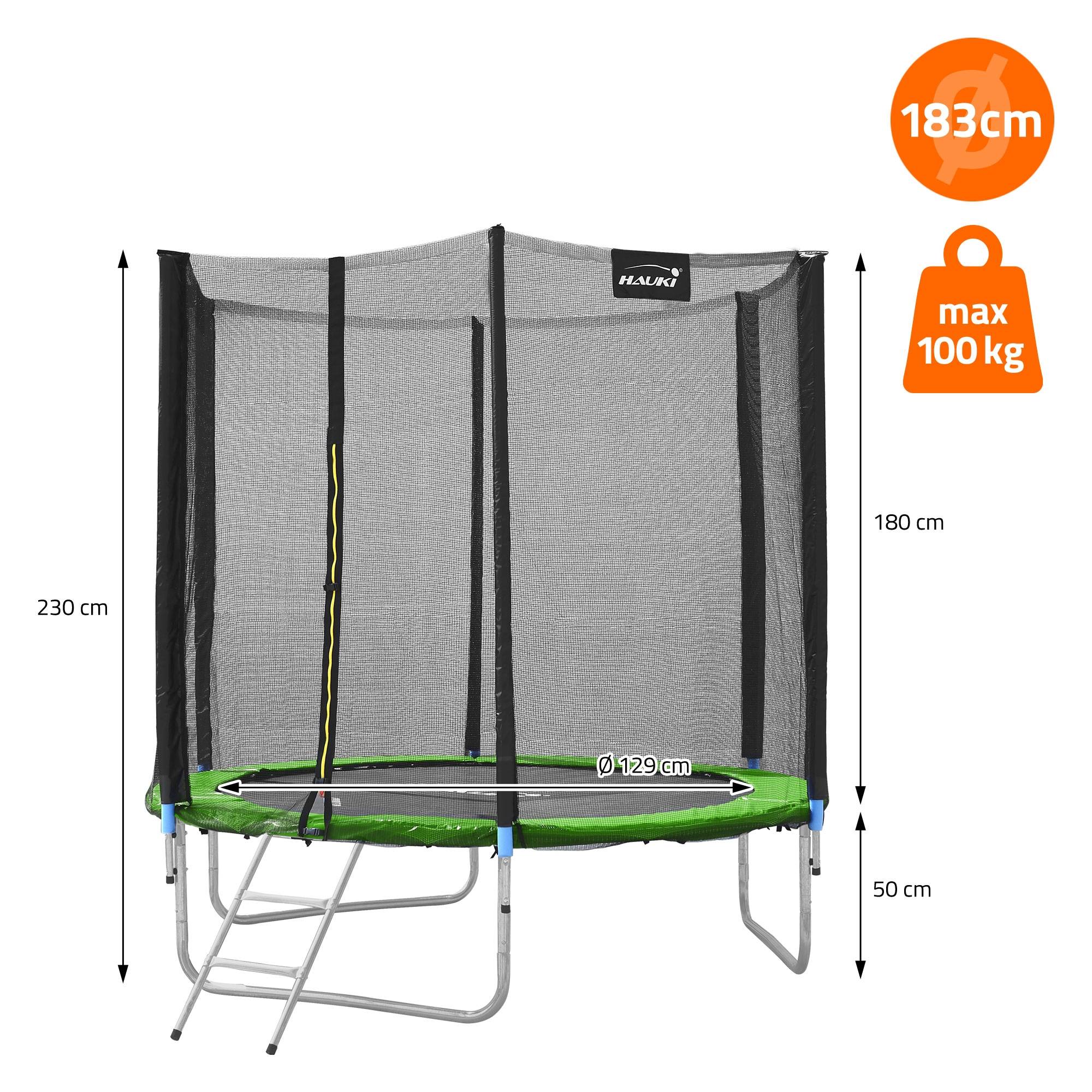 Trampoline de jardin avec filet de sécurité et échelle set complet vert Ø 183 cm - Image 8
