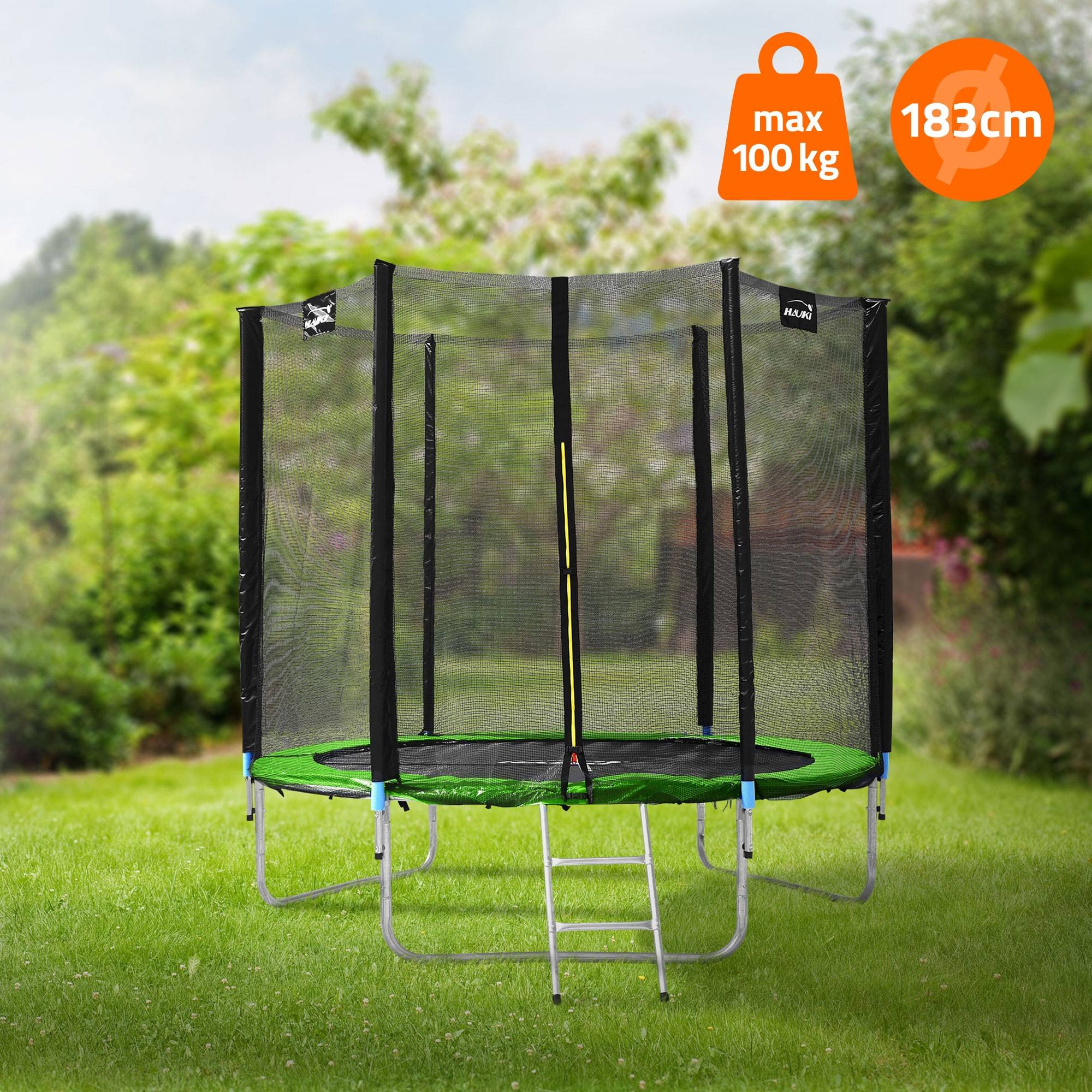 Trampoline de jardin avec filet de sécurité et échelle set complet vert Ø 183 cm - Image 2