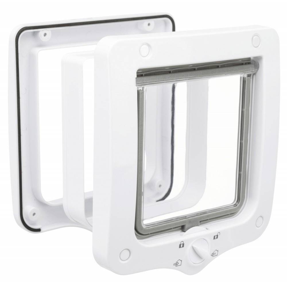Chatière 4 positions avec tunnel 20 × 22 cm extérieur blanche pour chat - Image 1