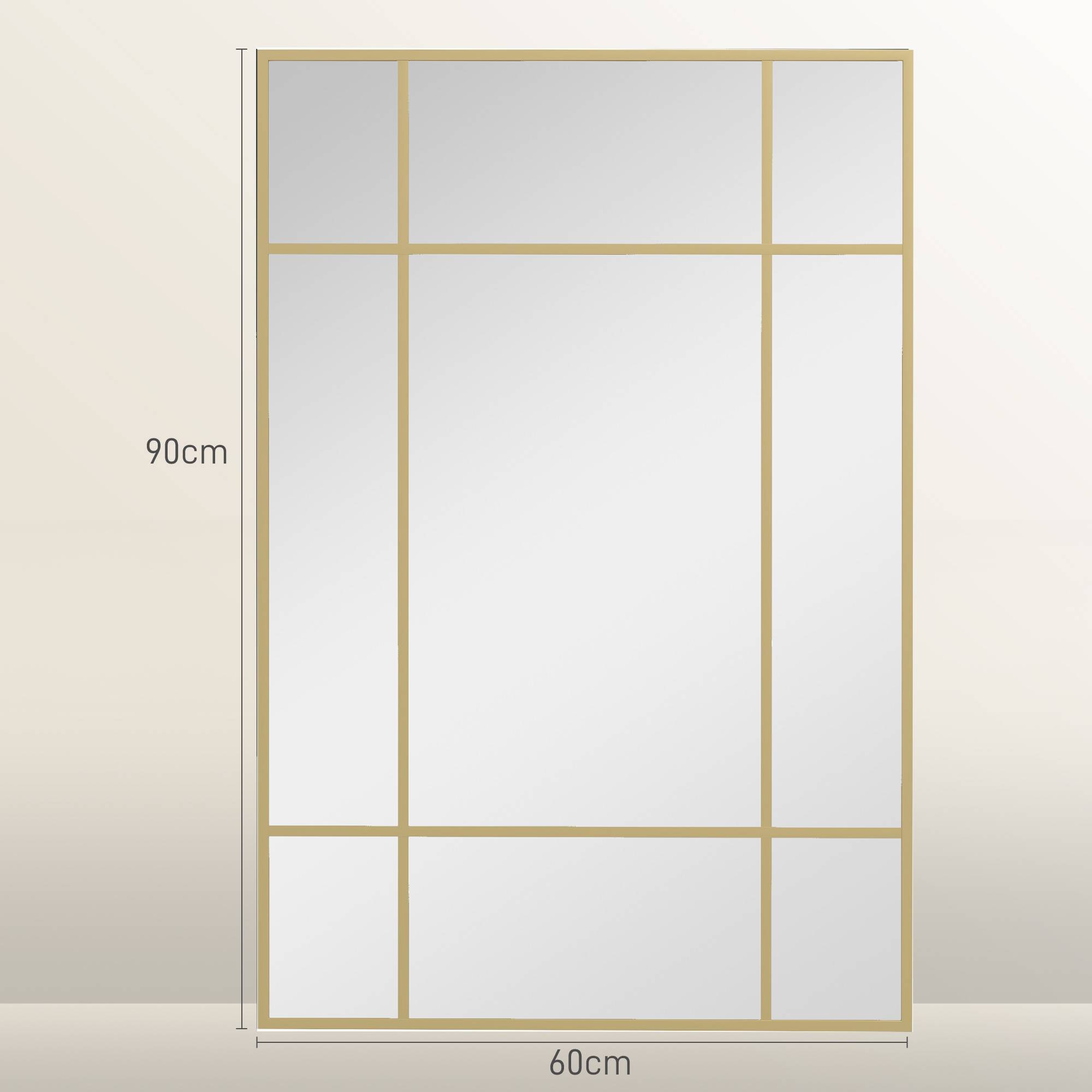 Sans Marque - Miroir mural décoratif cadre métal rayures dorées verre multicouche 90x2x60 cm - Image 5