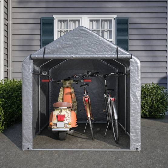 Abri de stockage porte enroulable 220×160×165 cm, bâche étanche anti-UV, acier galvanisé gris - Image 3