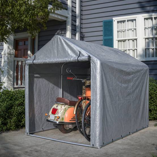Abri de stockage porte enroulable 220×160×165 cm, bâche étanche anti-UV, acier galvanisé gris - Image 4