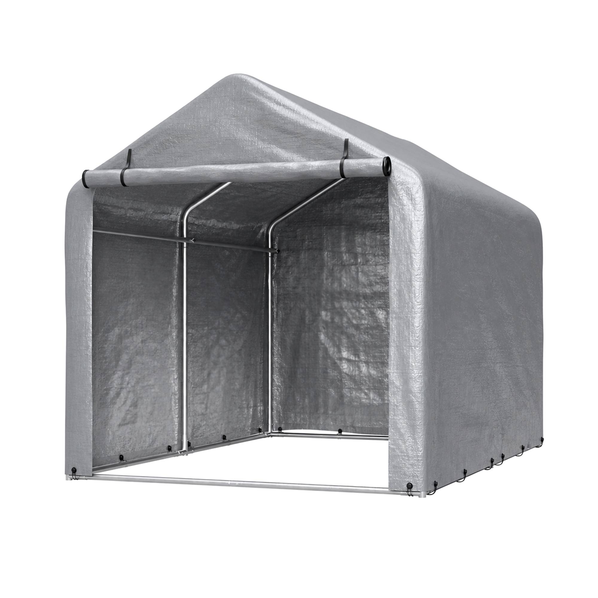 Abri de stockage porte enroulable 220×160×165 cm, bâche étanche anti-UV, acier galvanisé gris - Image 6