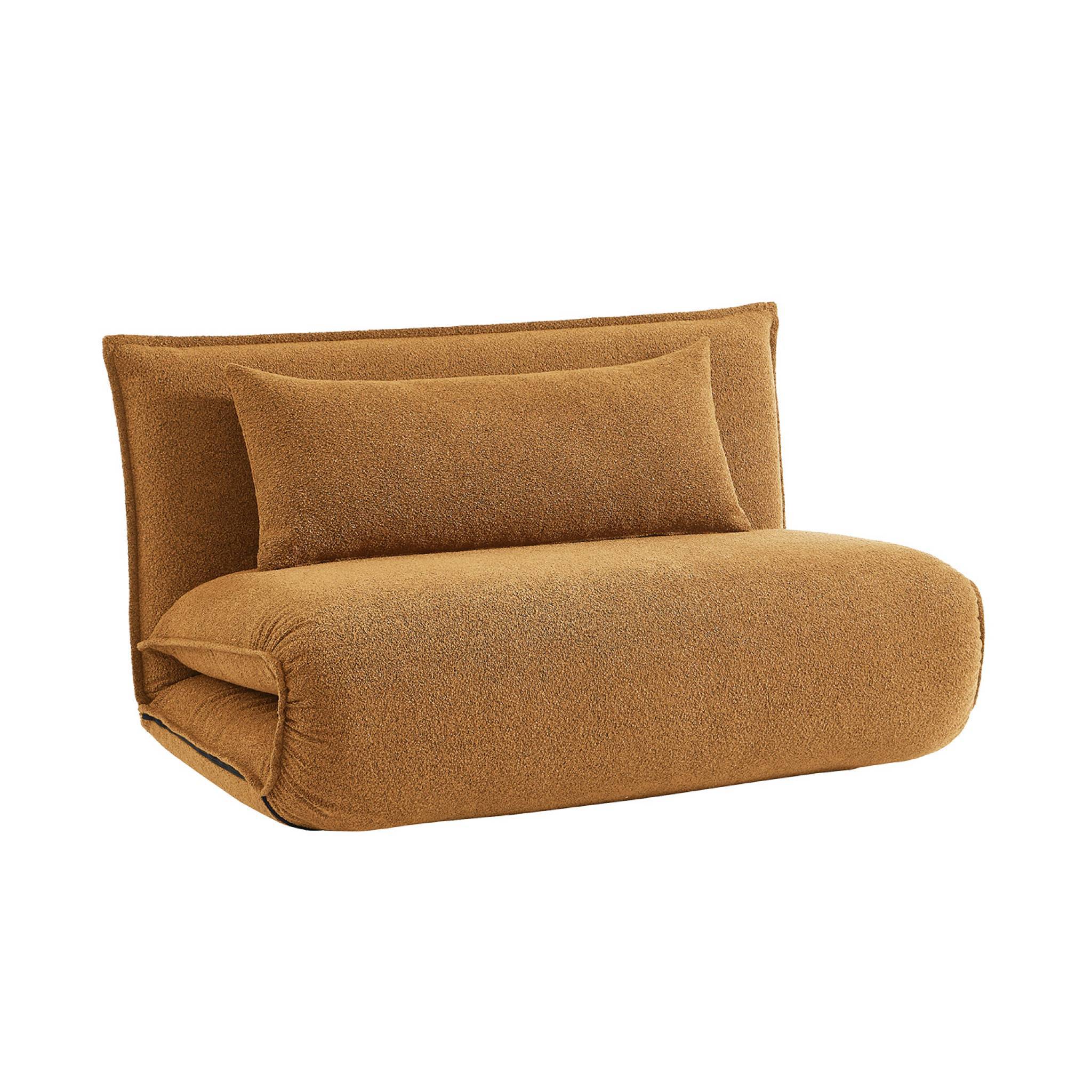sweeek - Chauffeuse convertible 2 places en bouclette texturée moutarde L 120 x P 80 x H 66 cm - Fleeep | sweeek - Image 2