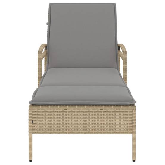 Chaise longue | Transat | Bain de soleil avec coussin beige 63x200x81 cm résine tressée - Image 4