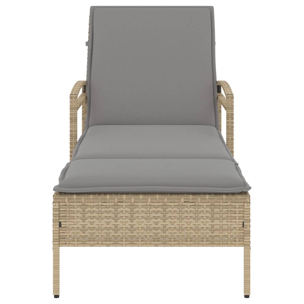 Chaise longue | Transat | Bain de soleil avec coussin beige 63x200x81 cm résine tressée - Image 4