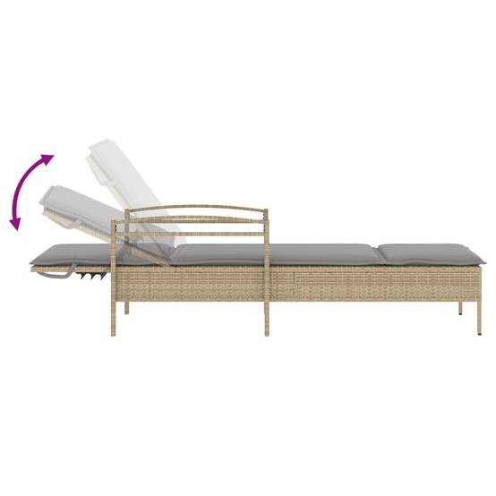 Chaise longue | Transat | Bain de soleil avec coussin beige 63x200x81 cm résine tressée - Image 7