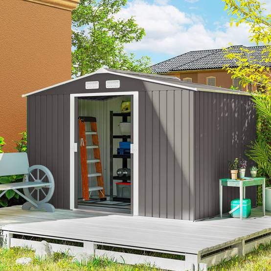 Abri de jardin 5,4 m² 2,77 x 1,95 x 1,92 m kit de fondation porte coulissante ventilations acier galvanisé, gris - Image 3