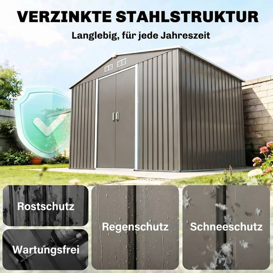 Abri de jardin 5,4 m² 2,77 x 1,95 x 1,92 m kit de fondation porte coulissante ventilations acier galvanisé, gris - Image 6
