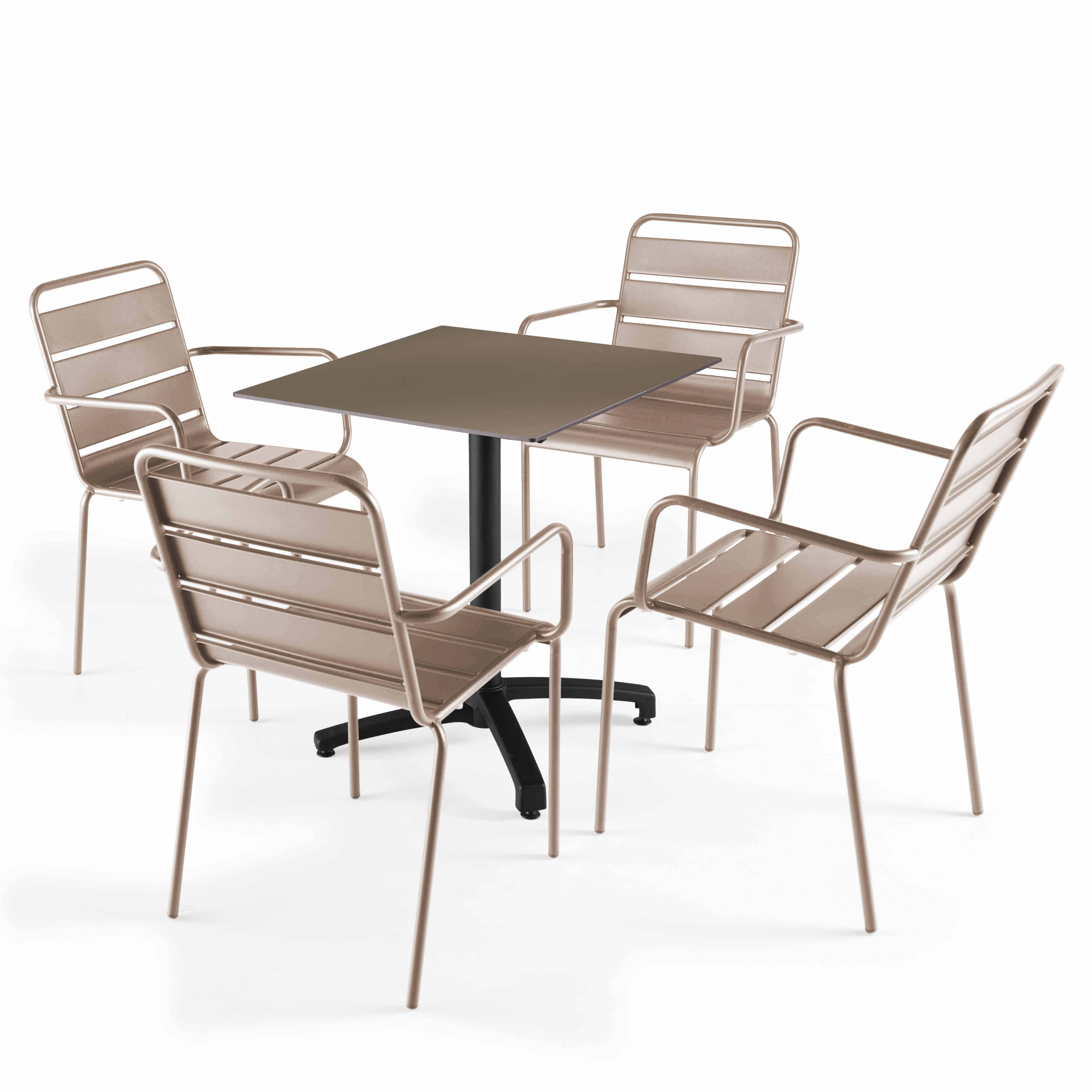 Oviala - Ensemble table 70 cm taupe et 4 chaises en métal taupe - Oviala - Image 1