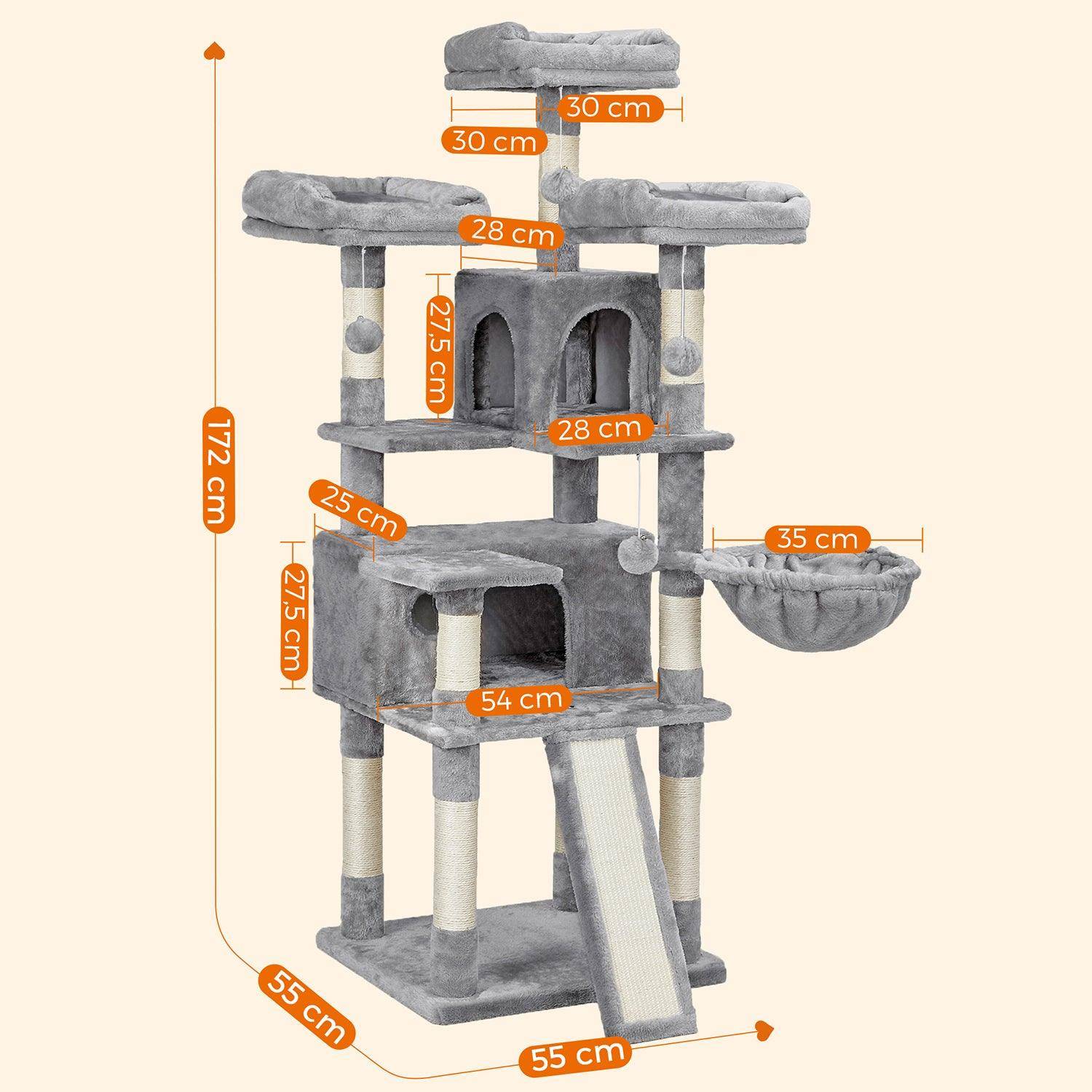 Arbre à chat XXL tour de jeux 168 cm gris clair - Image 2