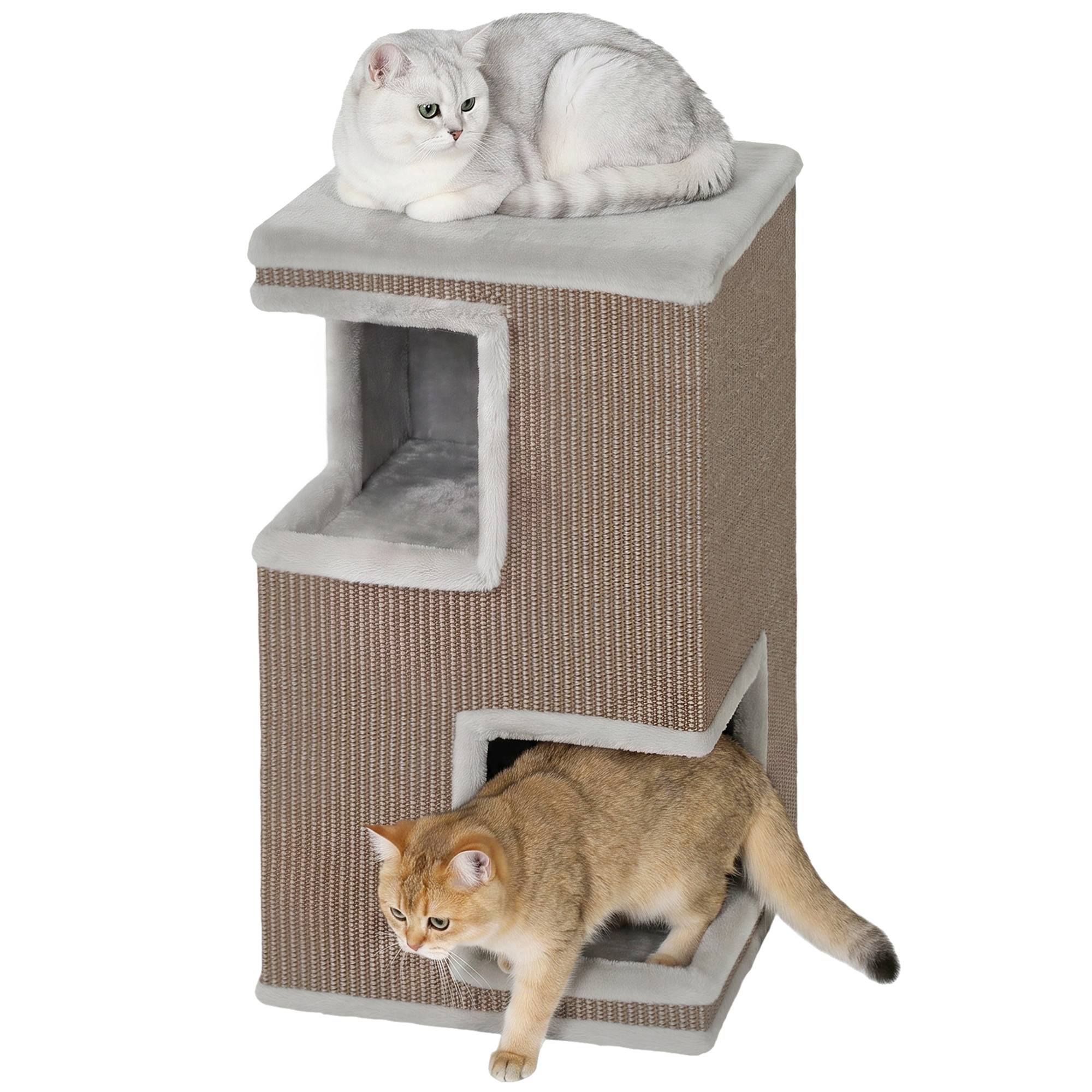 Sans Marque - Bac à litière à 3 niveaux pour chat d'intérieur, niche semi-fermée avec surfaces à griffer tout autour, 2 niches pour chats - Image 1