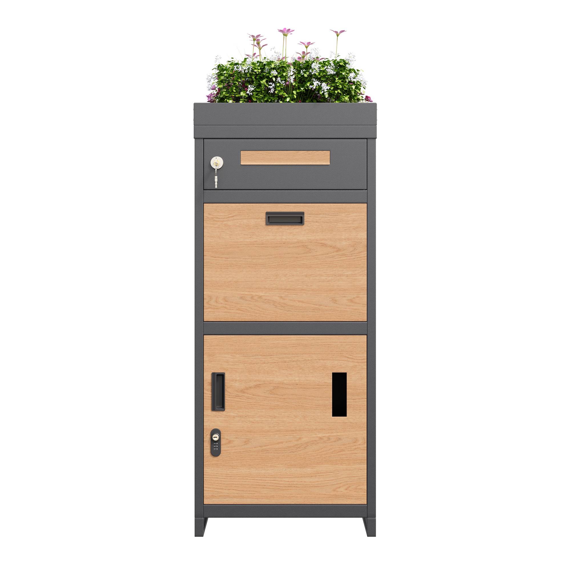 ComfortXL - Boîte aux lettres colis acier avec jardinière extérieur sécurisée 50x37x118cm gris bois - ComfortXL Outdoor Living - Image 2
