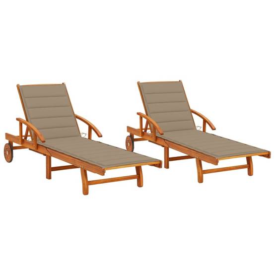 Helloshop26 - Lot de 2 transats chaise longue bain de soleil lit de jardin terrasse meuble d'extérieur avec coussins bois d'acacia solide - Image 1