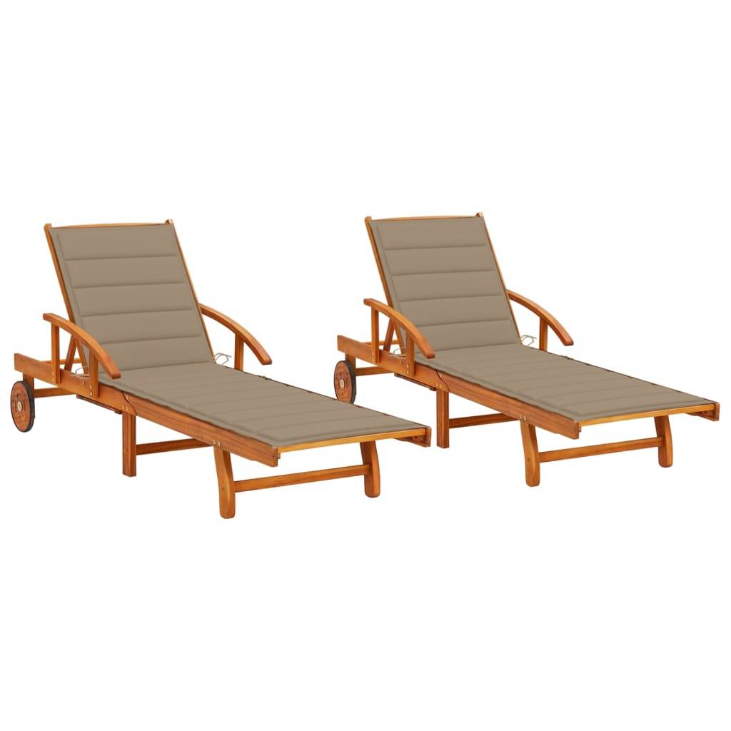 Helloshop26 - Lot de 2 transats chaise longue bain de soleil lit de jardin terrasse meuble d'extérieur avec coussins bois d'acacia solide - Image 1