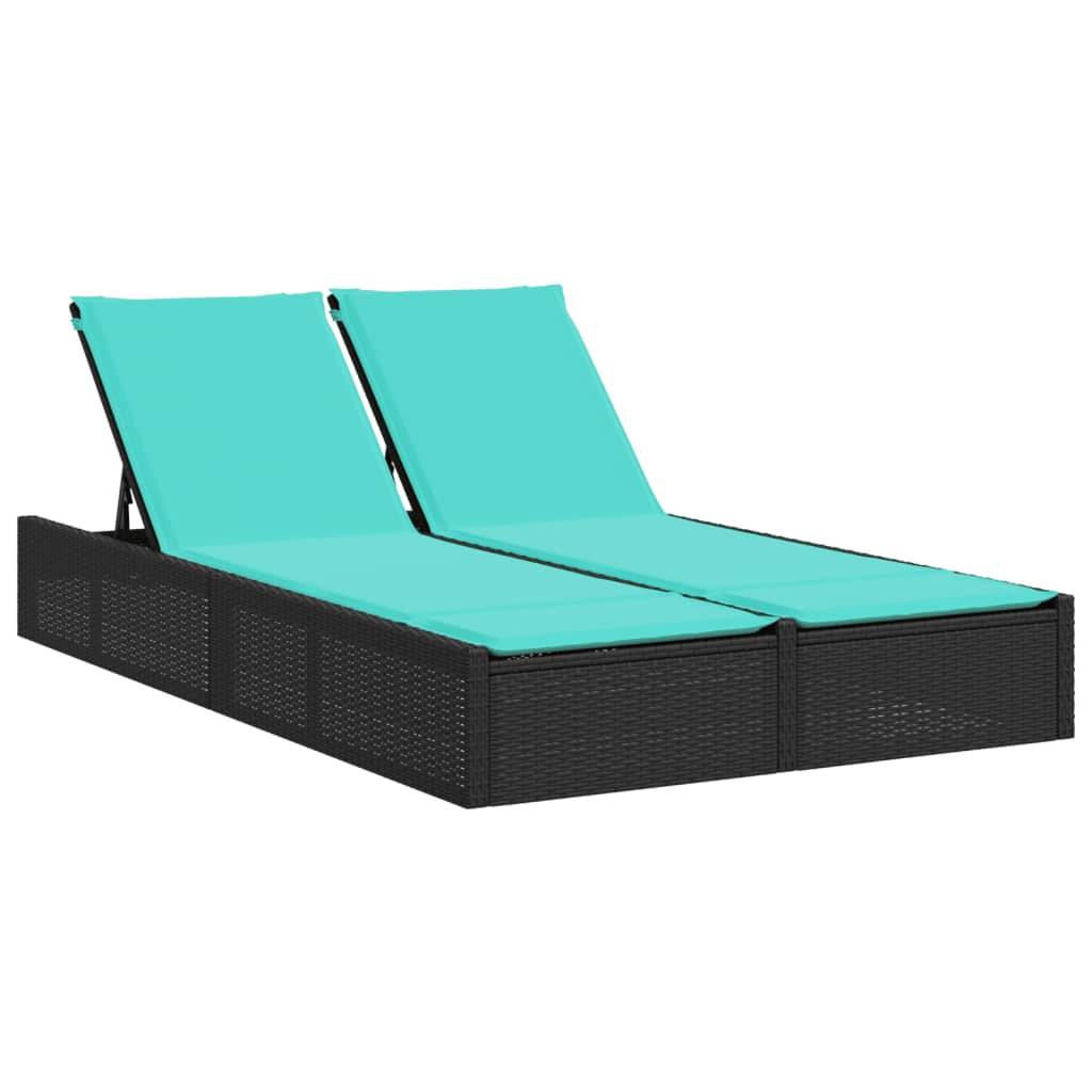 Chaise longue double avec coussins en polyrotin noir 123 x 200 x 28/46/61/72 cm - PANGIVO - Image 2