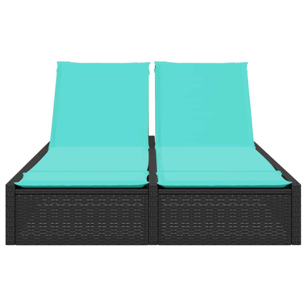Chaise longue double avec coussins en polyrotin noir 123 x 200 x 28/46/61/72 cm - PANGIVO - Image 3