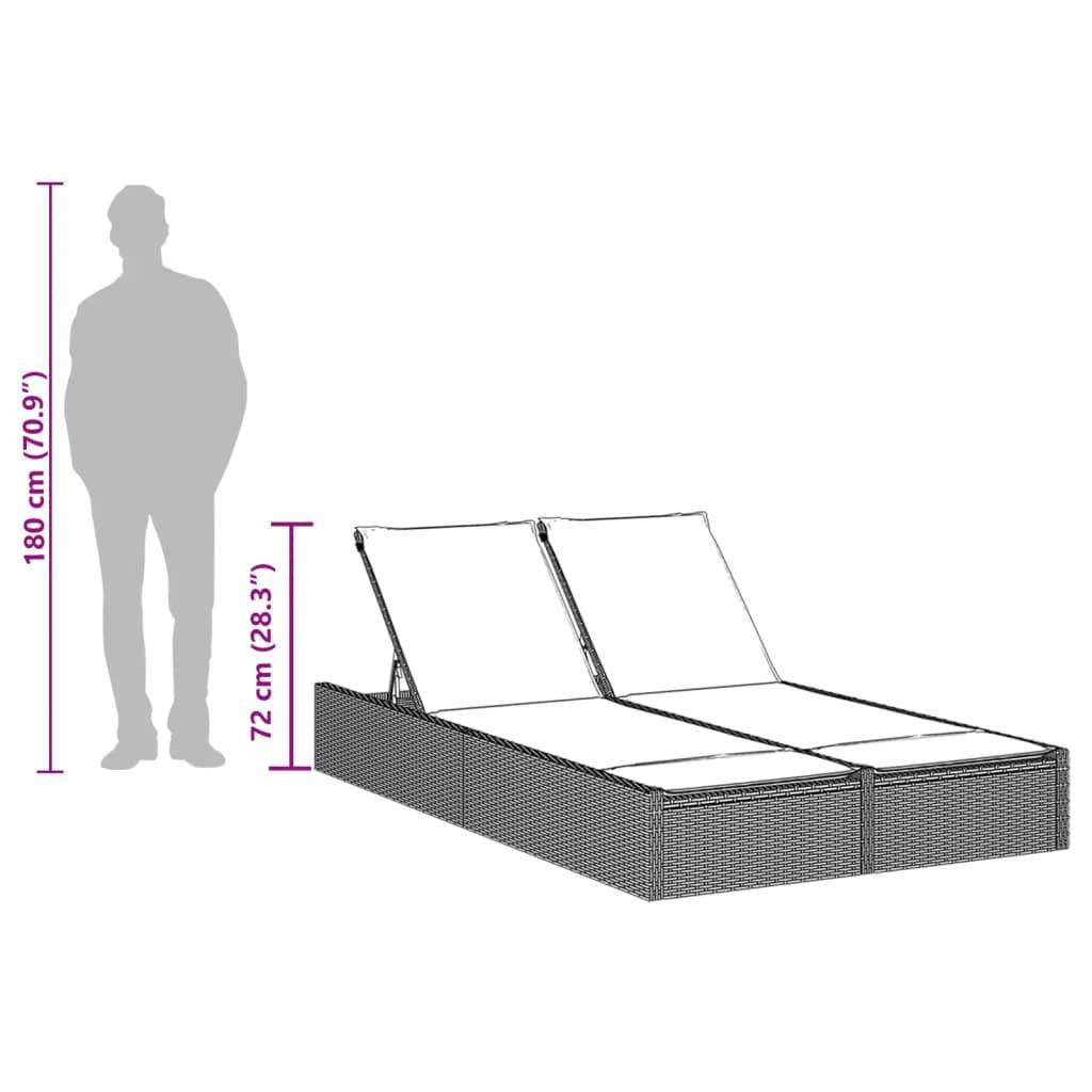 Chaise longue double avec coussins en polyrotin noir 123 x 200 x 28/46/61/72 cm - PANGIVO - Image 9