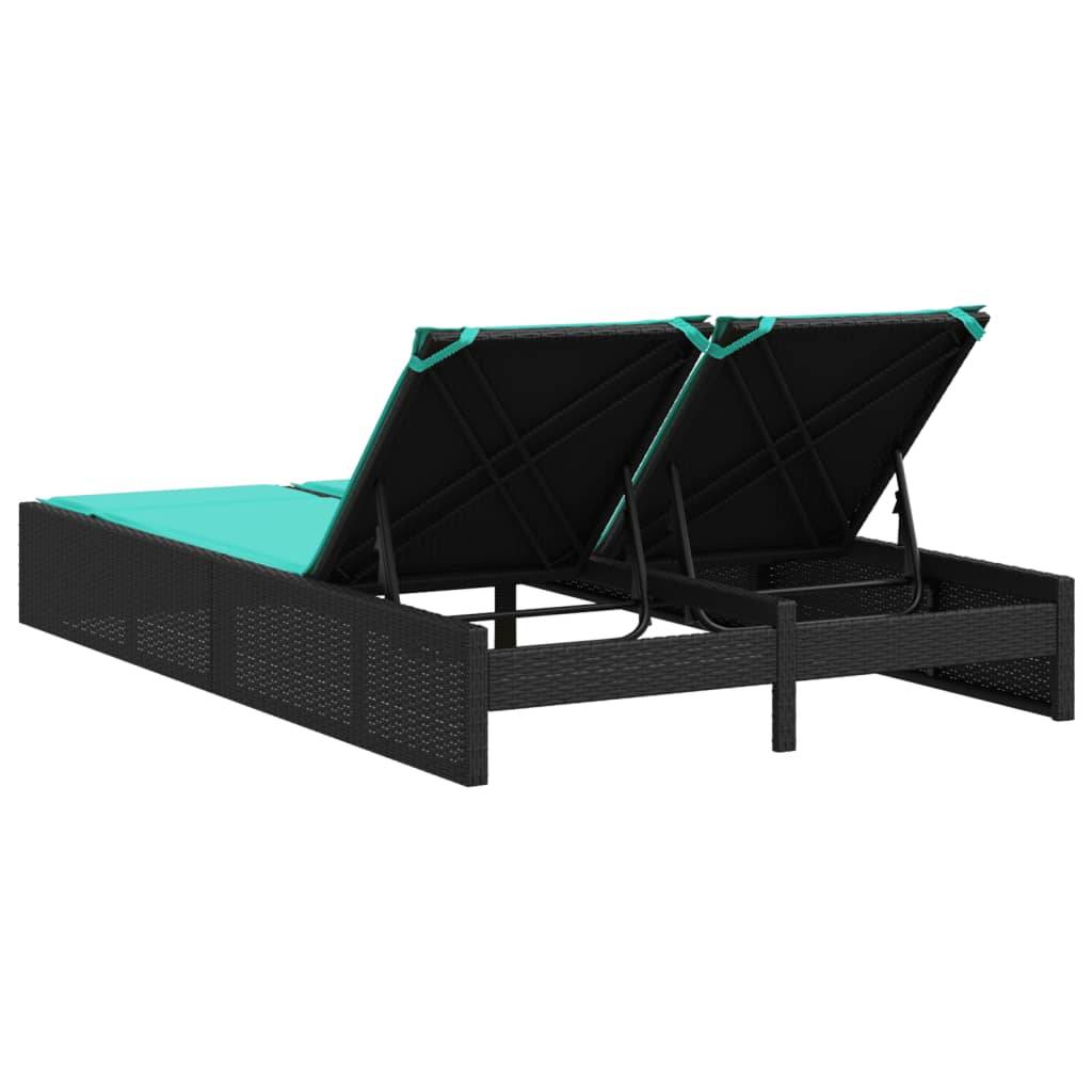 Chaise longue double avec coussins en polyrotin noir 123 x 200 x 28/46/61/72 cm - PANGIVO - Image 5