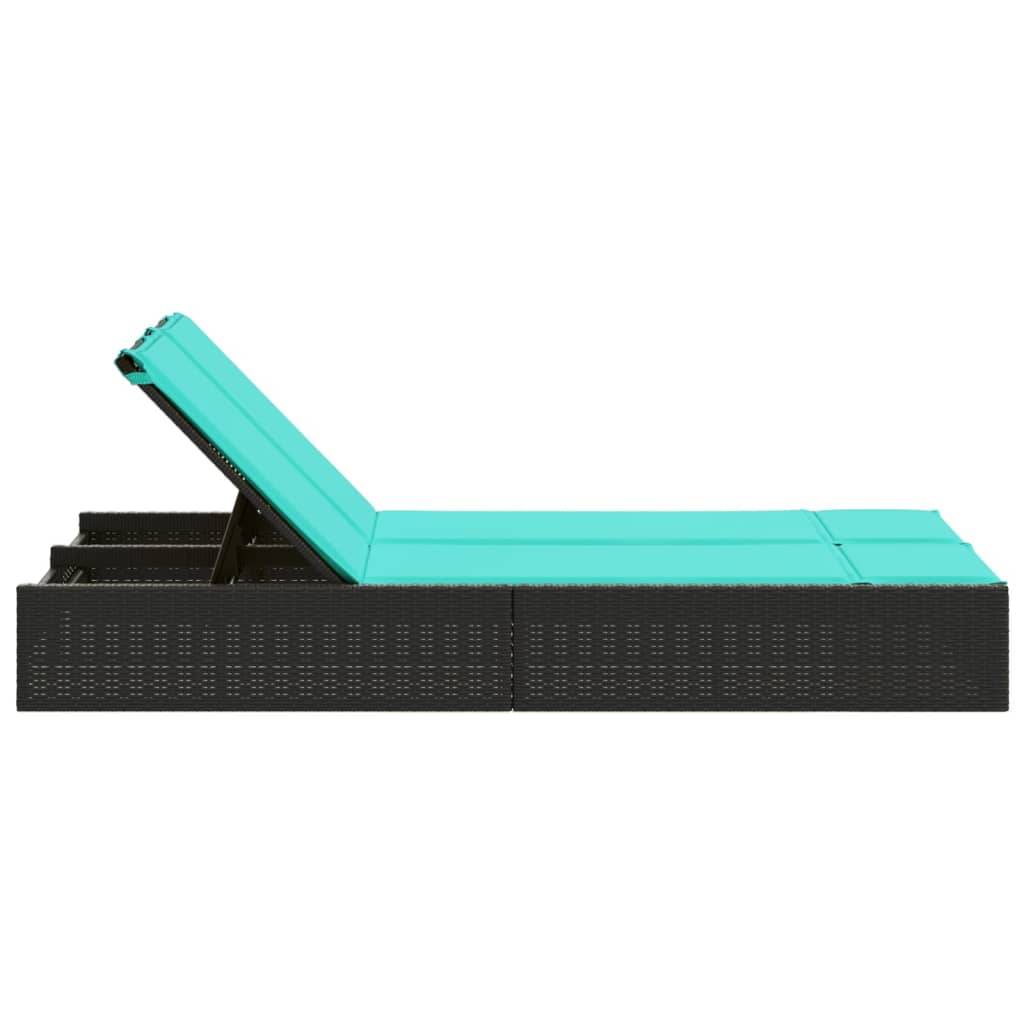 Chaise longue double avec coussins en polyrotin noir 123 x 200 x 28/46/61/72 cm - PANGIVO - Image 4