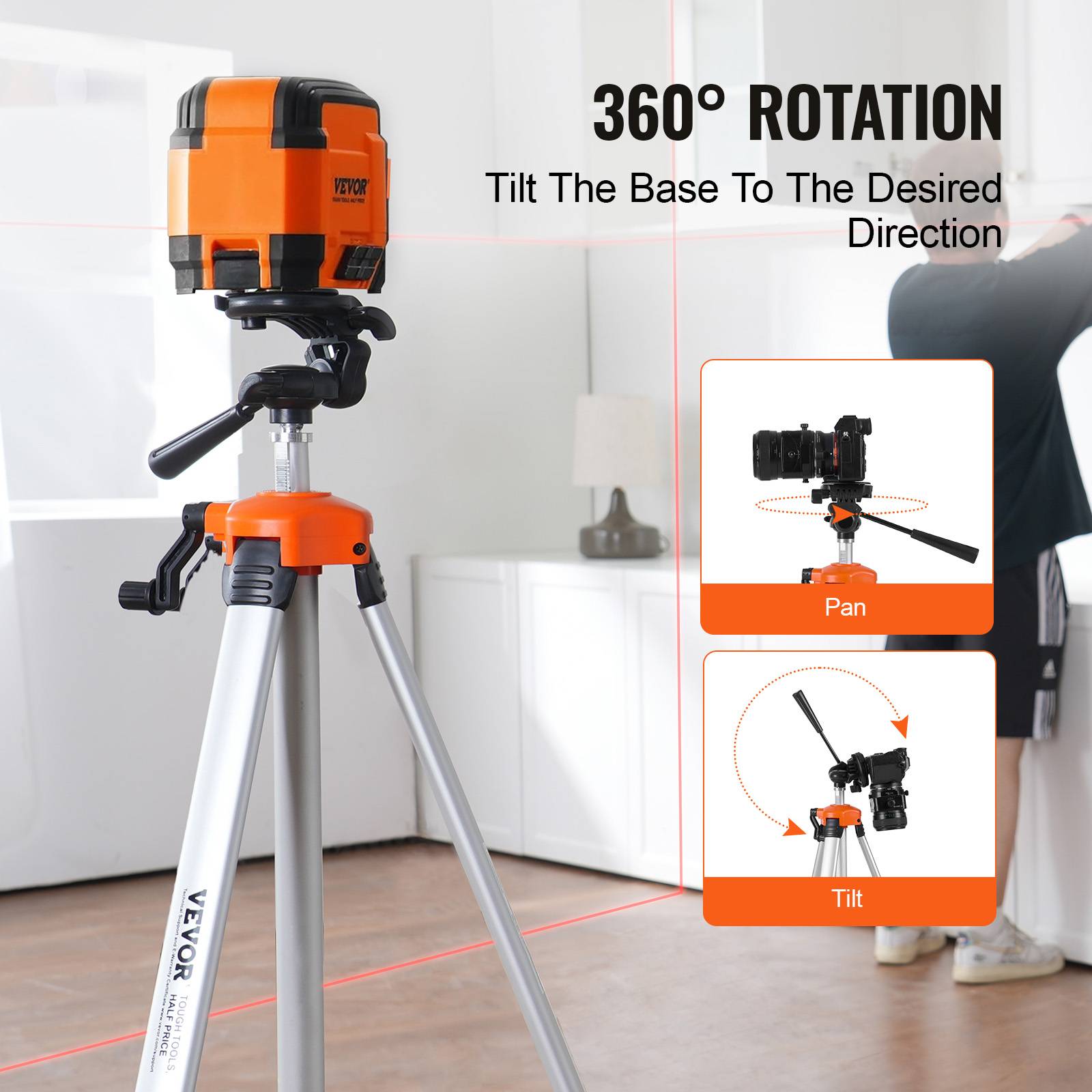 Vevor - VEVOR Trépied de Niveau Laser Filetage 1/4''-20 Réglable en Hauteur 695-1750 mm - Image 4
