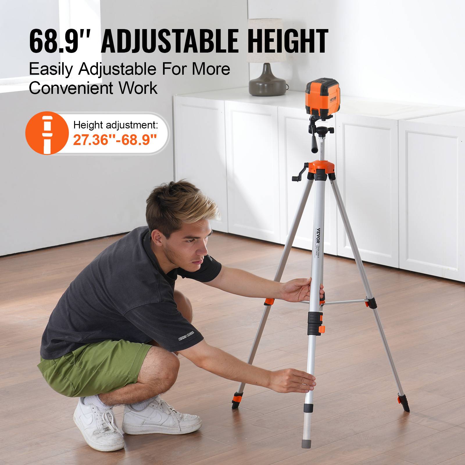 Vevor - VEVOR Trépied de Niveau Laser Filetage 1/4''-20 Réglable en Hauteur 695-1750 mm - Image 3