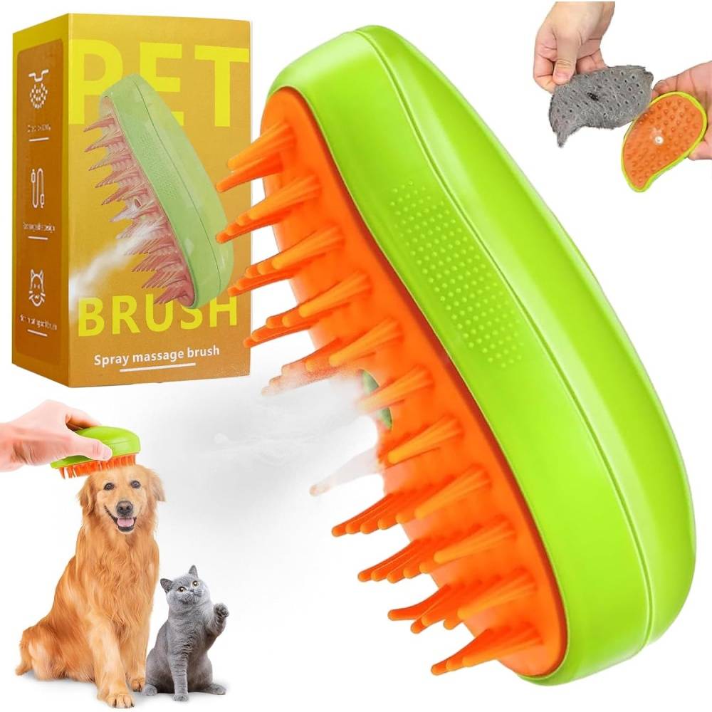 Brosse à vapeur 3-en-1 pour chien et chat - Toilettage et massage - Living123 - Image 1