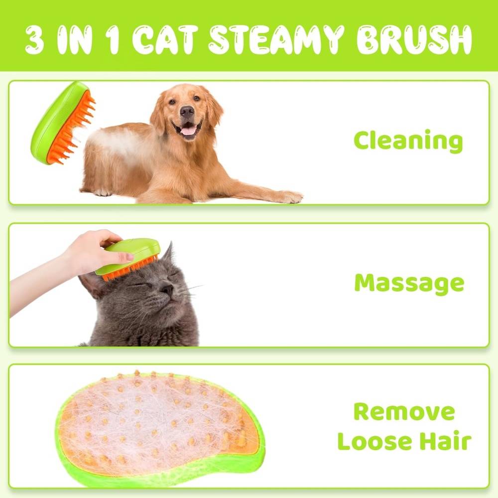 Brosse à vapeur 3-en-1 pour chien et chat - Toilettage et massage - Living123 - Image 2