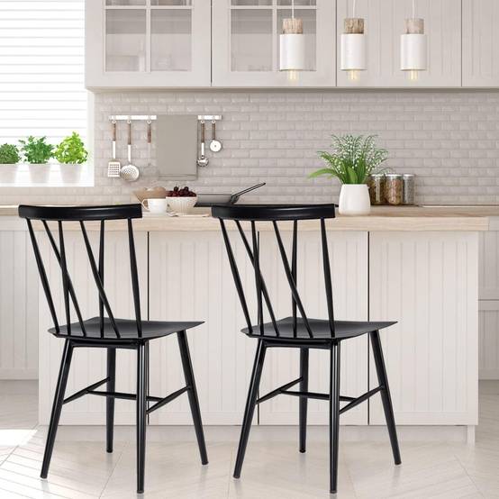 Chaise Salle à Manger Lot de 2,Chaise Cuisine en Métal, Hauteur d'Assise 43,5 cm,Charge 150 KG,Noir - Image 5