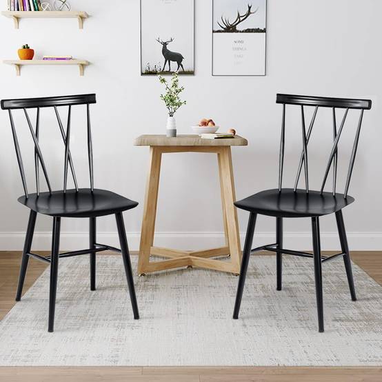 Chaise Salle à Manger Lot de 2,Chaise Cuisine en Métal, Hauteur d'Assise 43,5 cm,Charge 150 KG,Noir - Image 2