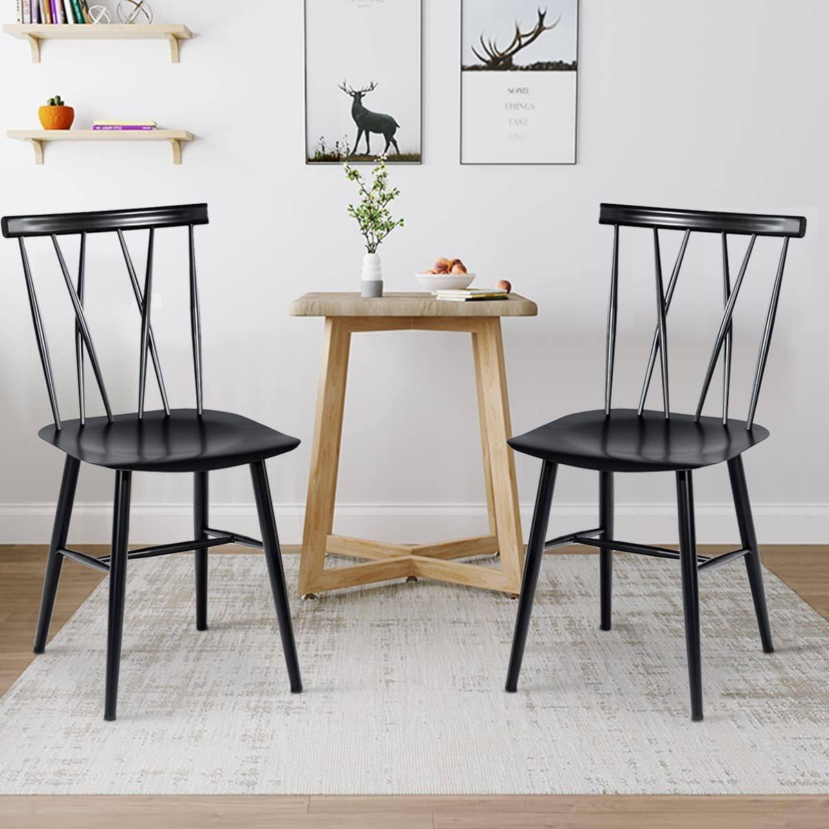 Chaise Salle à Manger Lot de 2,Chaise Cuisine en Métal, Hauteur d'Assise 43,5 cm,Charge 150 KG,Noir - Image 2