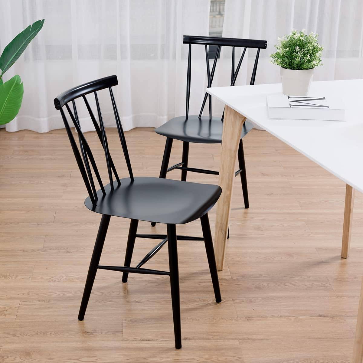 Chaise Salle à Manger Lot de 2,Chaise Cuisine en Métal, Hauteur d'Assise 43,5 cm,Charge 150 KG,Noir - Image 6
