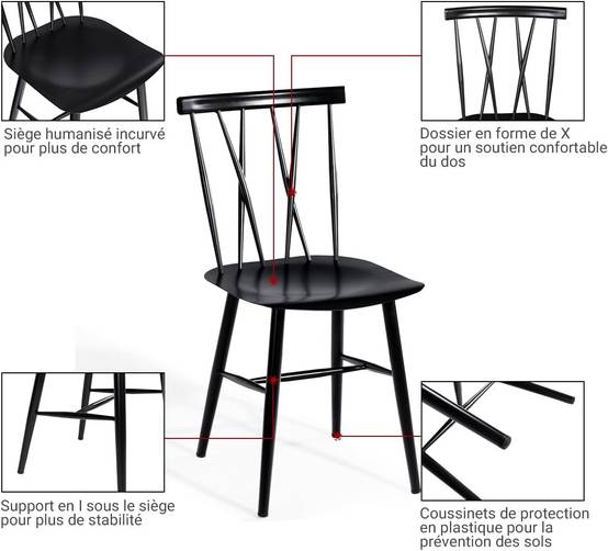 Chaise Salle à Manger Lot de 2,Chaise Cuisine en Métal, Hauteur d'Assise 43,5 cm,Charge 150 KG,Noir - Image 3