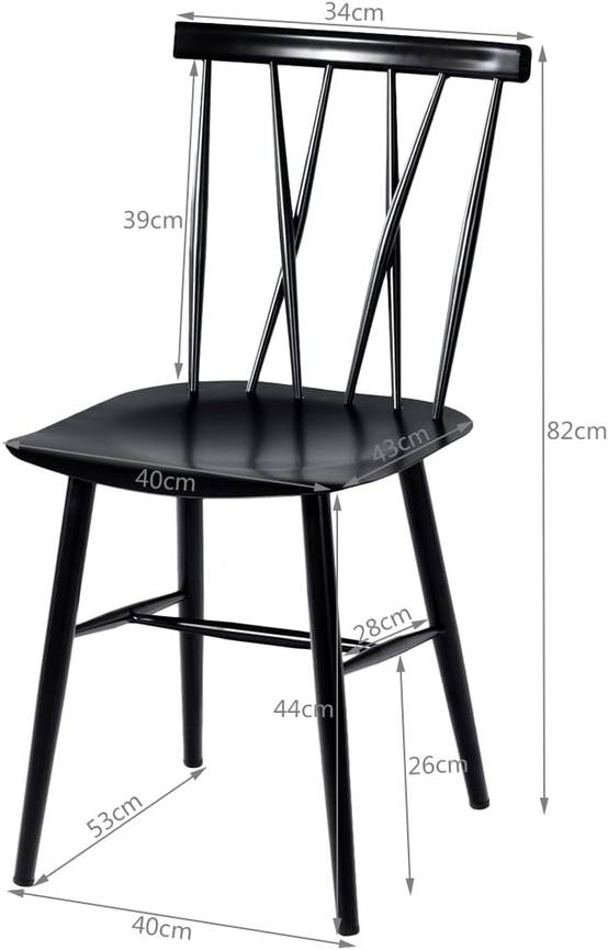 Chaise Salle à Manger Lot de 2,Chaise Cuisine en Métal, Hauteur d'Assise 43,5 cm,Charge 150 KG,Noir - Image 4