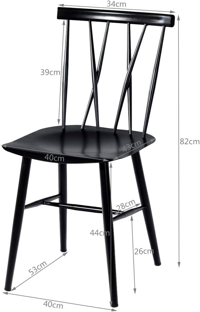 Chaise Salle à Manger Lot de 2,Chaise Cuisine en Métal, Hauteur d'Assise 43,5 cm,Charge 150 KG,Noir - Image 4
