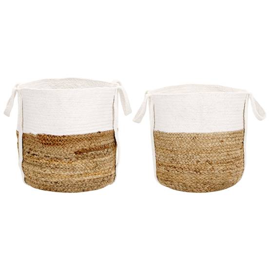 Lot de 2 Paniers de Rangement en Jute Naturel et Coton Blanc Panier à Linge Tressé Naturel et Blanc - Image 1