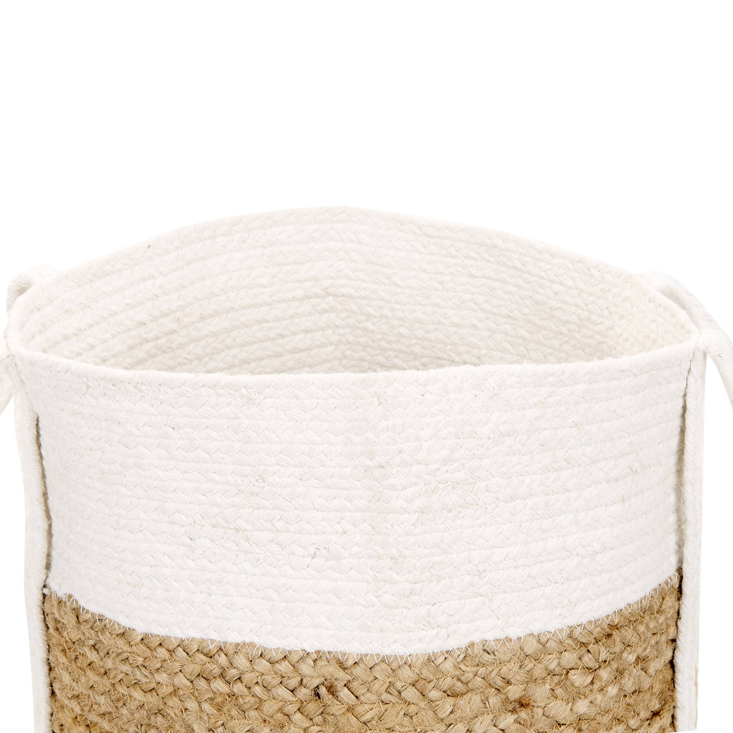Lot de 2 Paniers de Rangement en Jute Naturel et Coton Blanc Panier à Linge Tressé Naturel et Blanc - Image 6